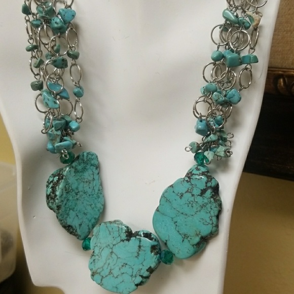 Artisan Handmade Irregular Turquoise Stone Necklace - Picture 2 of 7